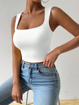 SHEIN Top Chiquease Solid Square Neck Crop White A5B - PINK SHOP EG