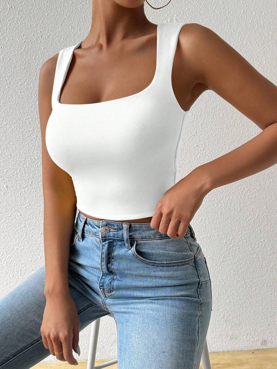 SHEIN Top Chiquease Solid Square Neck Crop White A5B - PINK SHOP EG