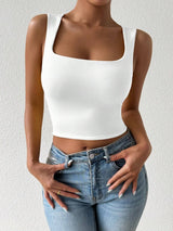 SHEIN Top Chiquease Solid Square Neck Crop White A5B - PINK SHOP EG