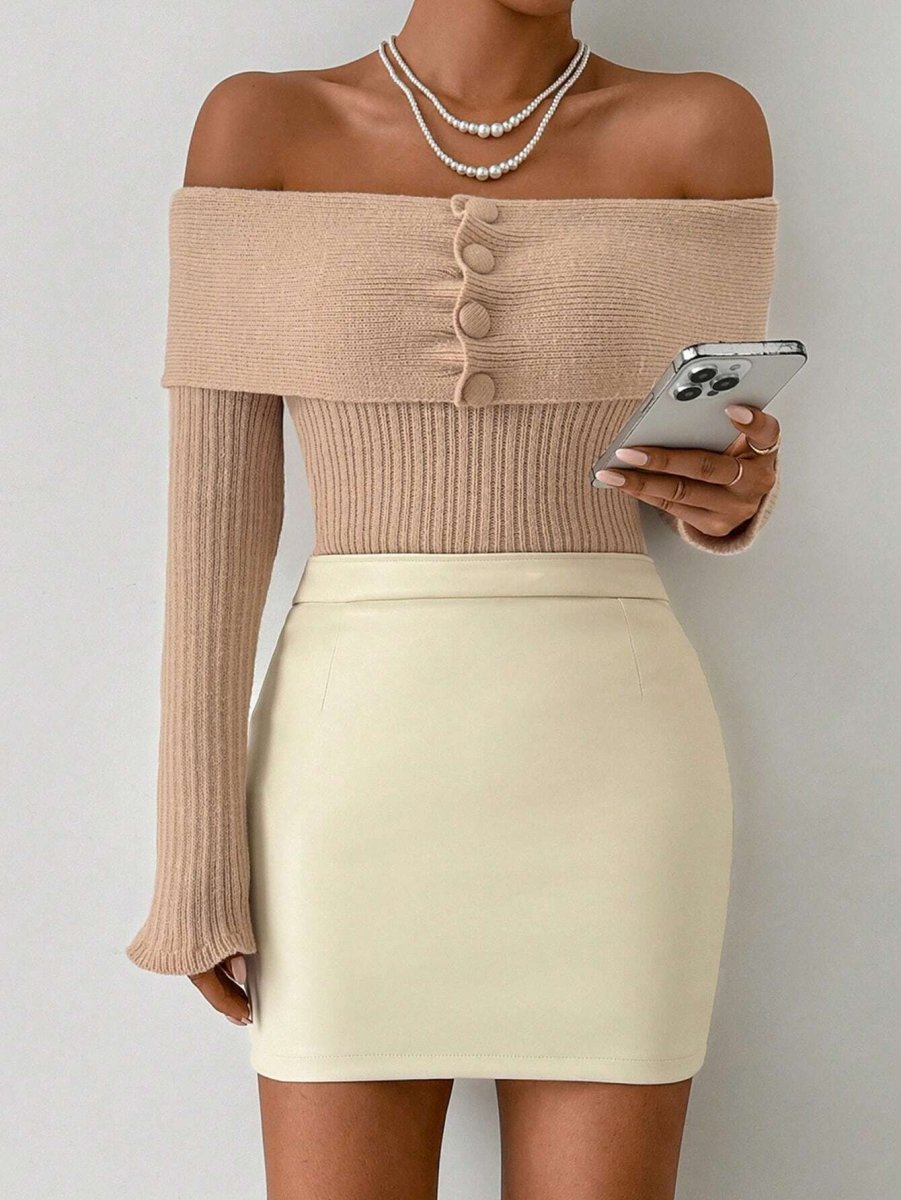 SHEIN TOP Chiquease Women's Off Shoulder Button A5A - PINK SHOP EG