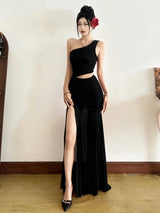 SHEIN Top Dazzle Solid Color Fitted Fashionable One - Shoulder Asymmetric Sleeveless Dress - PINK SHOP EG