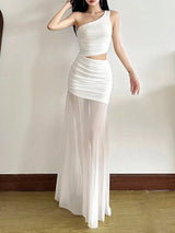 SHEIN Top Dazzle Solid Color Fitted Fashionable One - Shoulder Asymmetric Sleeveless Dress - PINK SHOP EG