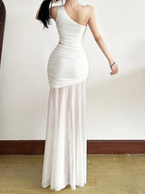 SHEIN Top Dazzle Solid Color Fitted Fashionable One - Shoulder Asymmetric Sleeveless Dress - PINK SHOP EG