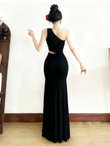 SHEIN Top Dazzle Solid Color Fitted Fashionable One - Shoulder Asymmetric Sleeveless Dress - PINK SHOP EG