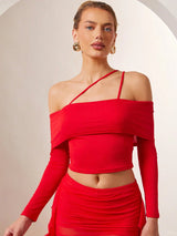 SHEIN TOP Hauture Women Solid Color Asymmetric Neck A5B - PINK SHOP EG