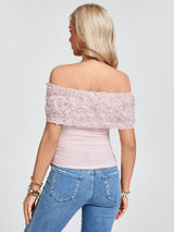 SHEIN TOP LUNE Summer Elegant Vacation Off Shoulder B3A - PINK SHOP EG