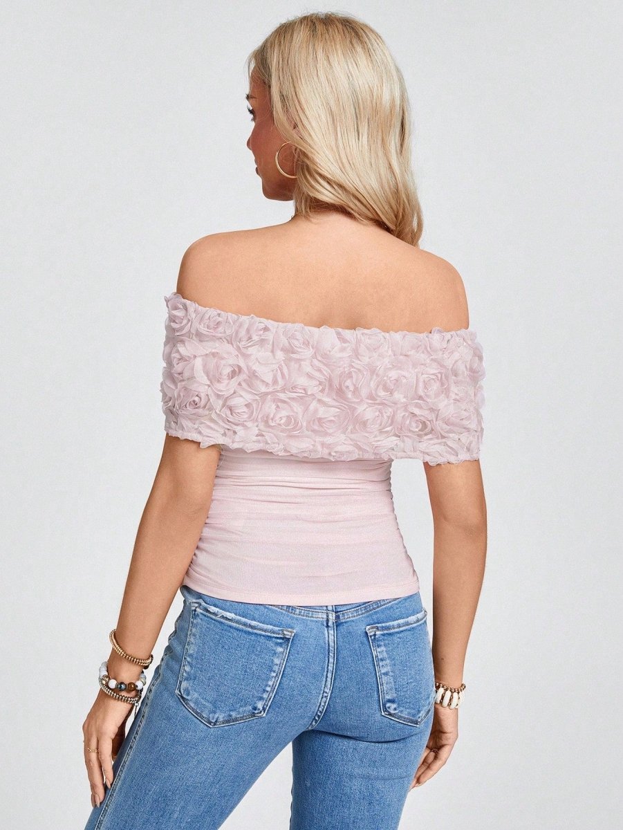 SHEIN TOP LUNE Summer Elegant Vacation Off Shoulder B3A - PINK SHOP EG