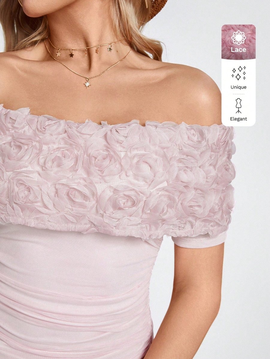 SHEIN TOP LUNE Summer Elegant Vacation Off Shoulder B3A - PINK SHOP EG
