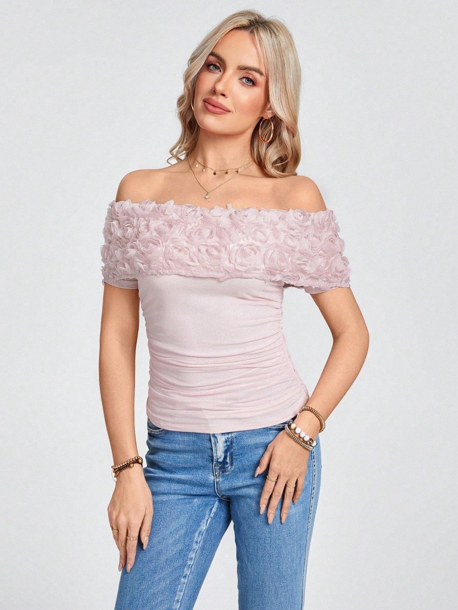 SHEIN TOP LUNE Summer Elegant Vacation Off Shoulder B3A - PINK SHOP EG