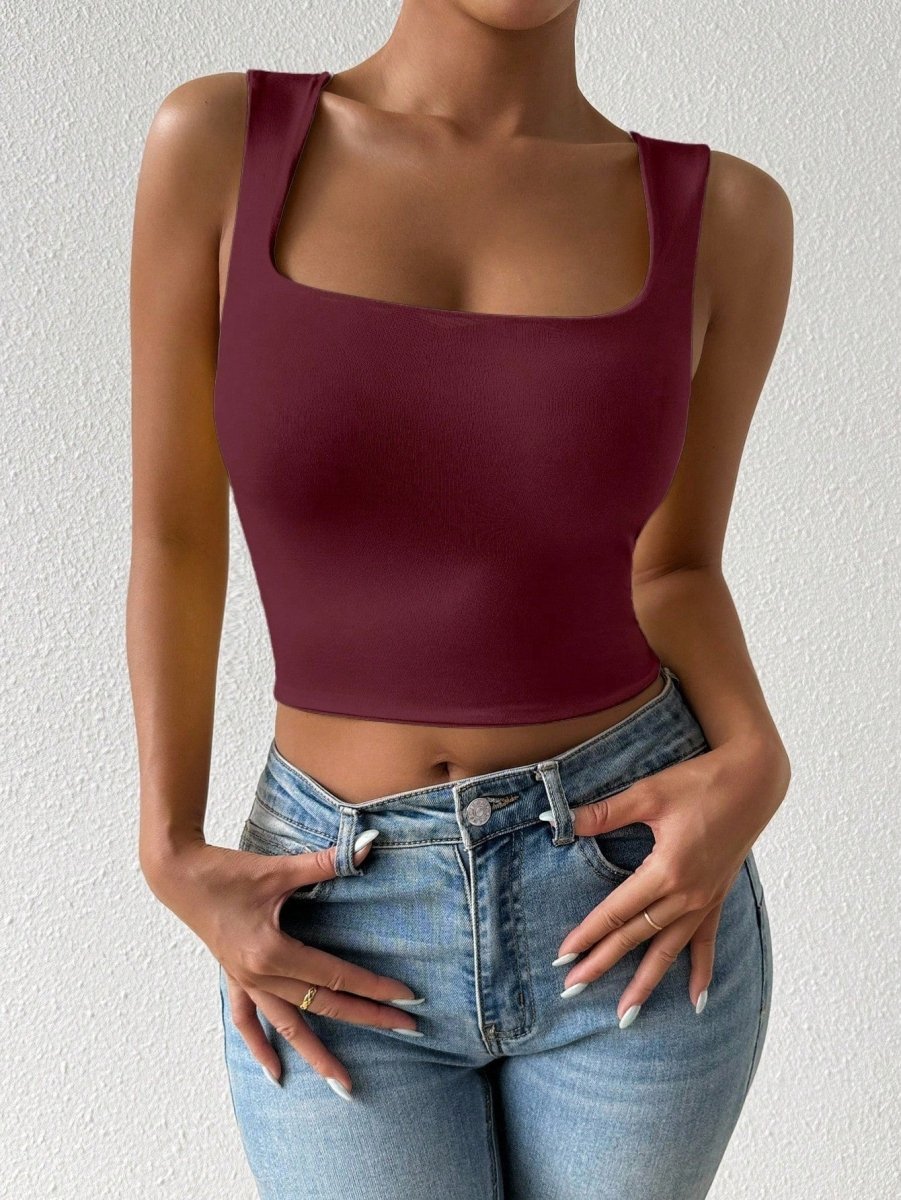 SHEIN TOP PETITE Red Brown Color Casual Base B2C - PINK SHOP EG