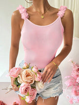 SHEIN TOP Rafferiza Flower Applique Backless Slim A5B - PINK SHOP EG