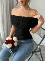 SHEIN TOP Rafferiza Romantic Valentine's Day Red 3D Rose B3B - PINK SHOP EG