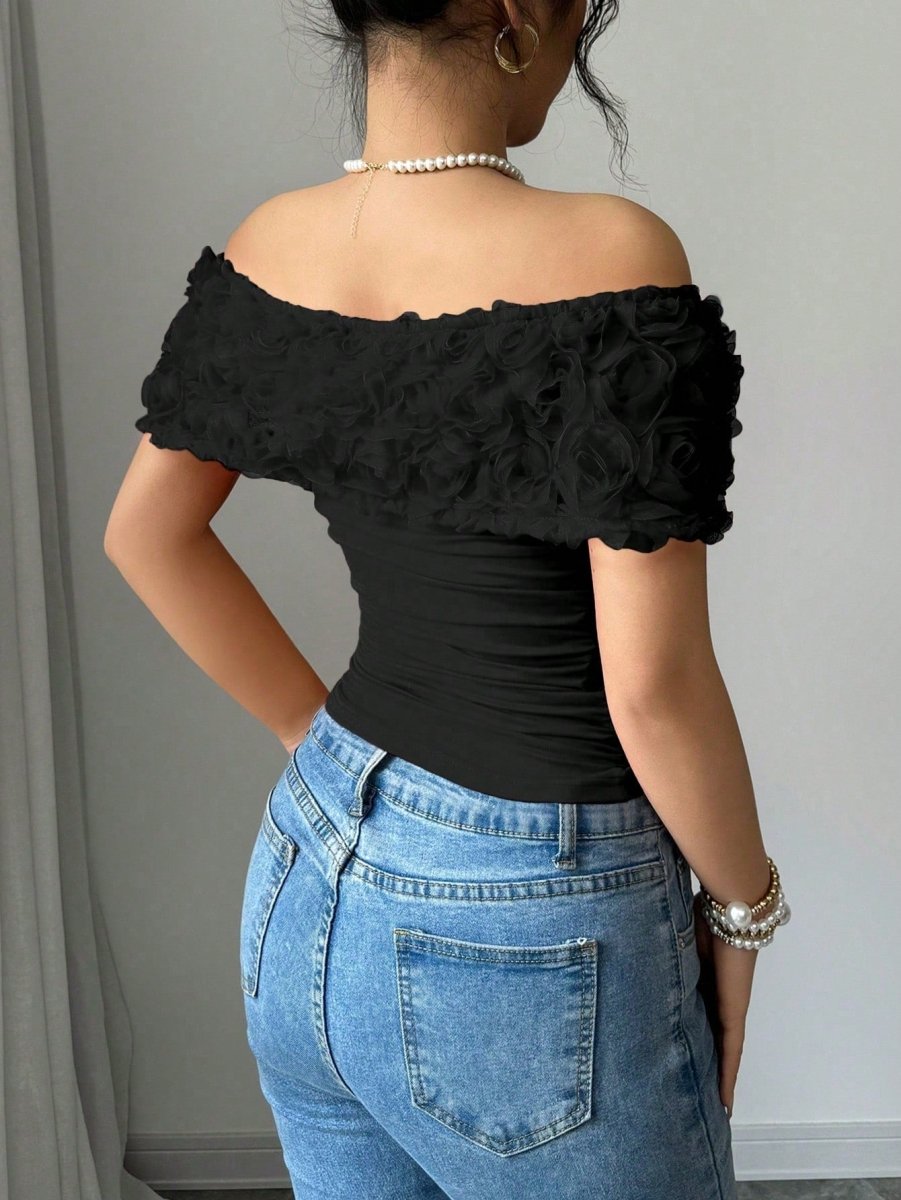 SHEIN TOP Rafferiza Romantic Valentine's Day Red 3D Rose B3B - PINK SHOP EG