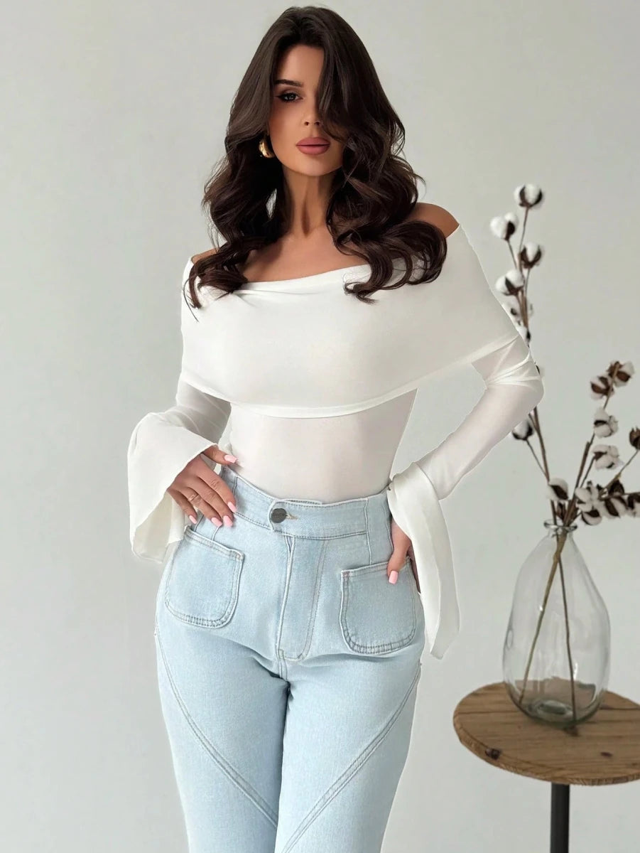 SHEIN TOPS Firerie Women's Black Off Shoulder Asymmetrical - PINK SHOP EG