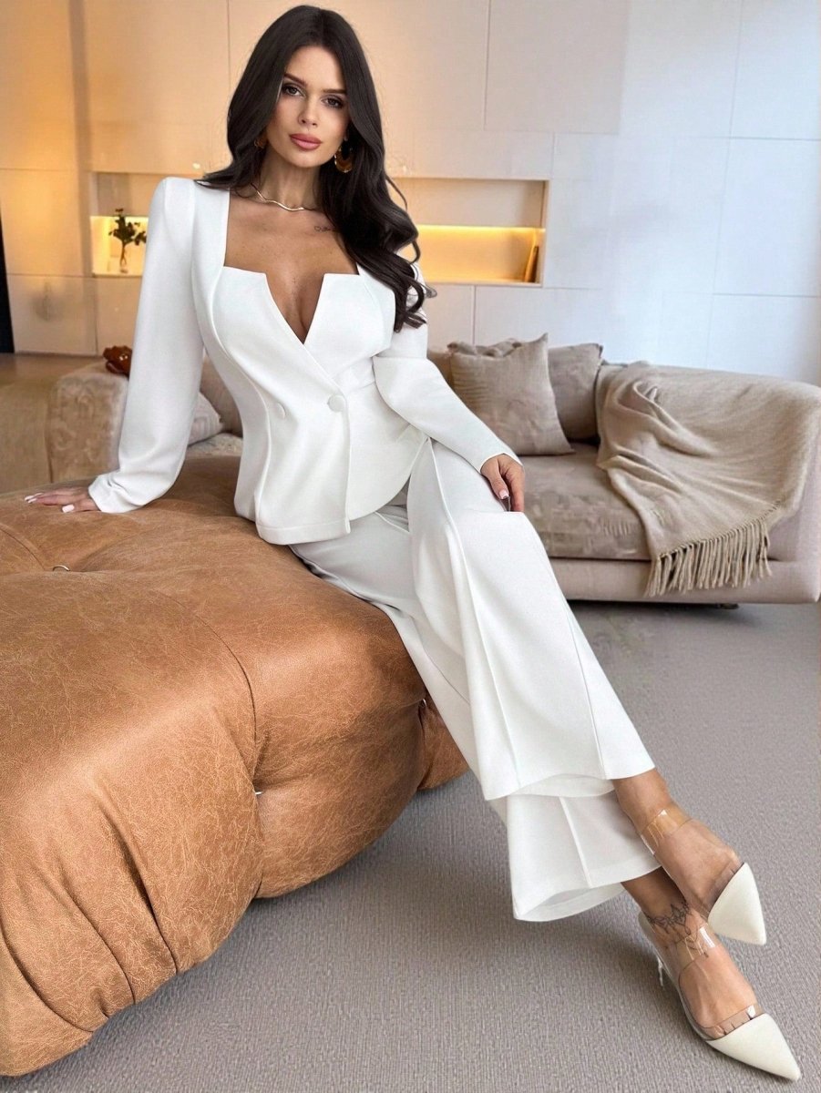 SHEIN Two piece Firerie Women's White Solid Square Neck - PINK SHOP EG