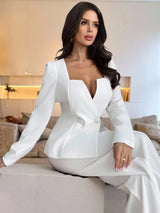 SHEIN Two piece Firerie Women's White Solid Square Neck - PINK SHOP EG