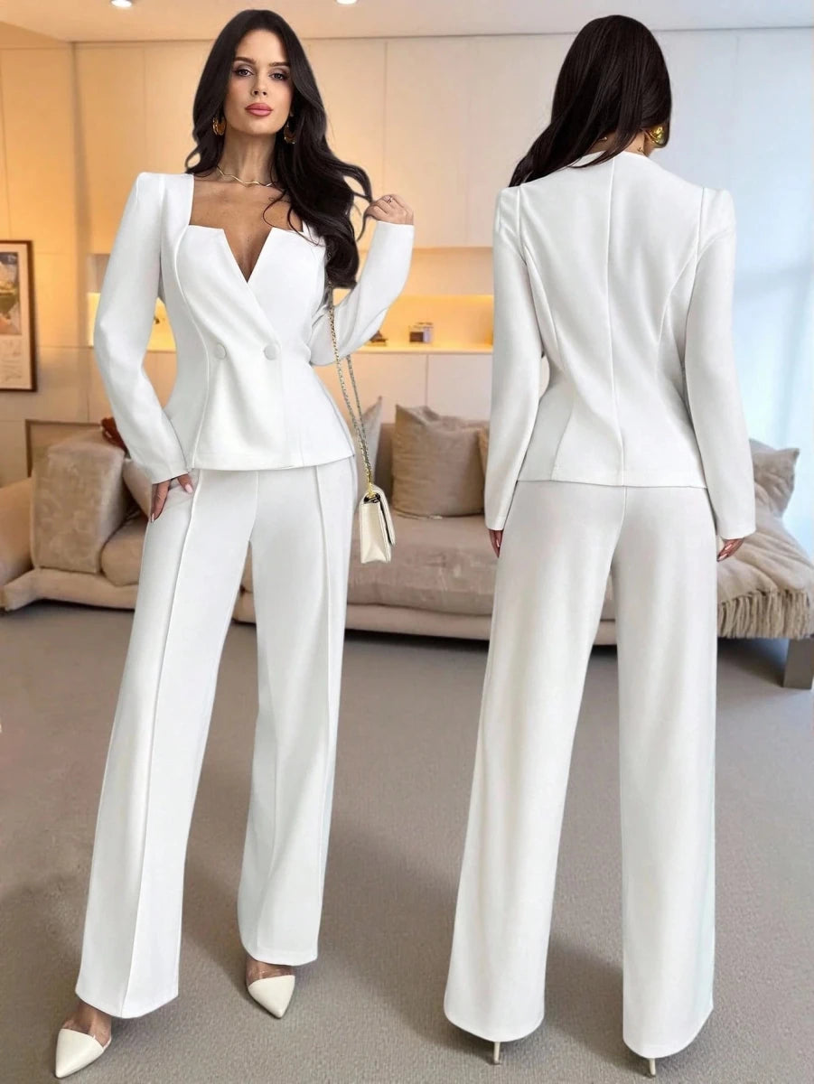 SHEIN Two piece Firerie Women's White Solid Square Neck - PINK SHOP EG