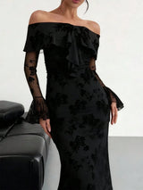 SHEIN Vuslat Fashionable Velvet Jacquard Off - Shoulder Dress, Sexy & Elegant Luxurious Look, Eye - PINK SHOP EG