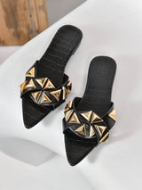 SHEIN Women's Fashionable Pointed Toe Flat Sandals With Rivets And Plus Size - PINK SHOP EG