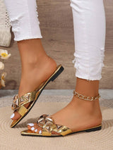 SHEIN Women's Fashionable Pointed Toe Flat Sandals With Rivets And Plus Size - PINK SHOP EG