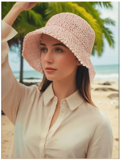 SHEIN Women's Foldable Straw Bucket Hat I2 - PINK SHOP EG