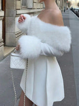 SHEIN Women's Solid Color Knitted Long Sleeve Faux Fur Collar Sexy Elegant Holiday Dress C4B - PINK SHOP EG