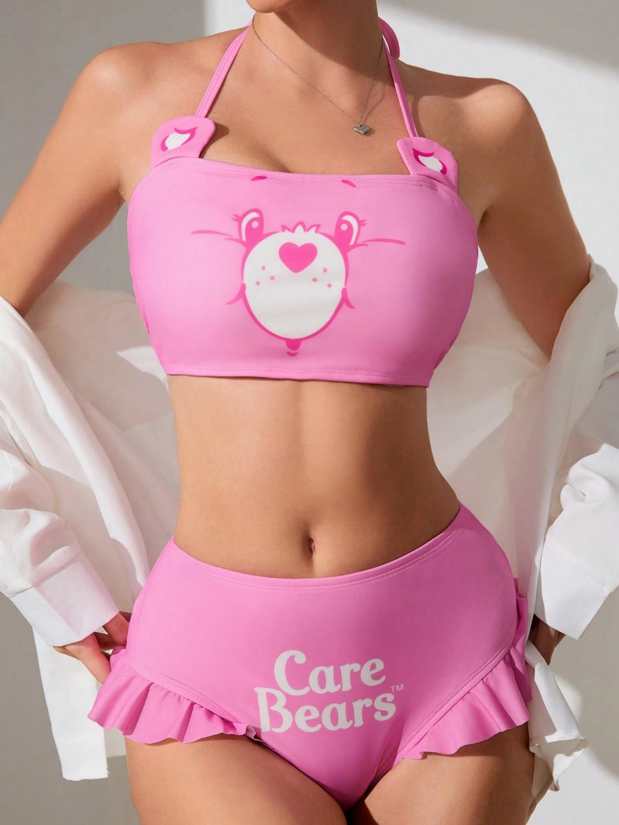 SHEIN X Care Bears Ladies Knitted Cartoon Bear And Letter Print Neck C6C - PINK SHOP EG