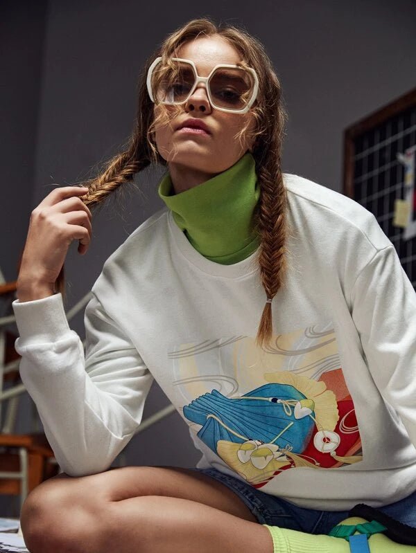 SHEIN X Tianjian Drop Shoulder Shell Print Pullover A4C - PINK SHOP EG