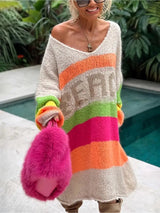 Temu Peace Pattern Color Blocks Loose Midi Sweater Dress B2C - PINK SHOP EG