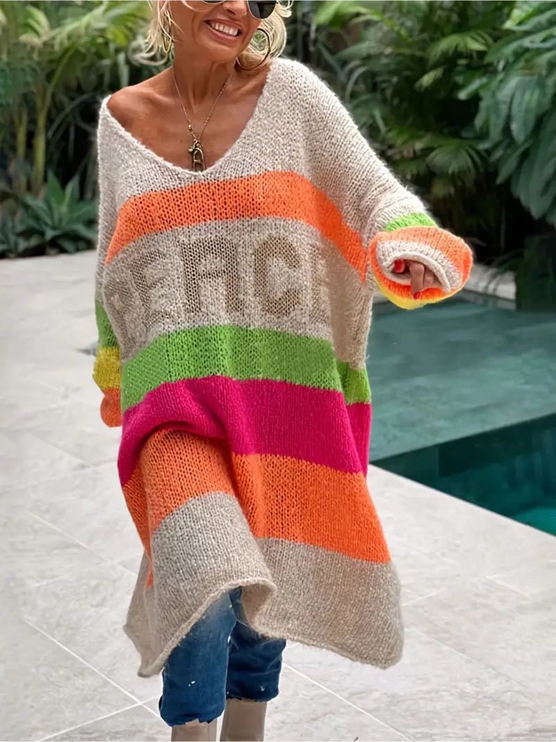 Temu Peace Pattern Color Blocks Loose Midi Sweater Dress B2C - PINK SHOP EG