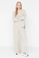 Tendyol Beige Knitwear Top and Bottom Set C3A - PINK SHOP EG