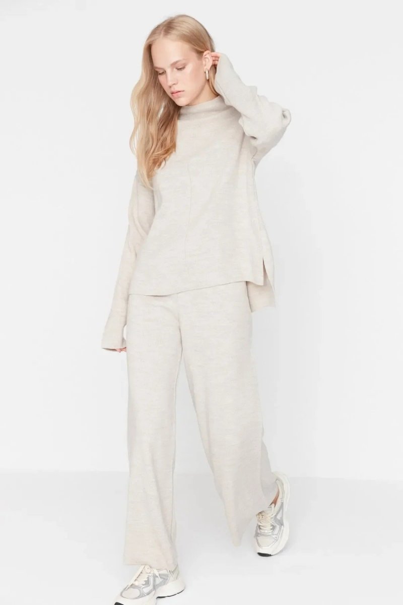 Tendyol Beige Knitwear Top and Bottom Set C3A - PINK SHOP EG