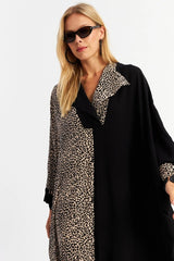 Trendyol Leopard Blocked Black Maxi Women's Dress C3C - PINK SHOP EG