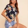 SHEIN Floral Print Batwing Sleeve Top
