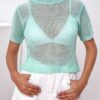 Mock Neck Sheer Knit Top Without Bra
