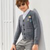 SHEIN Boys Buttoned Front Patched Detail Pocket Front Cardigan
