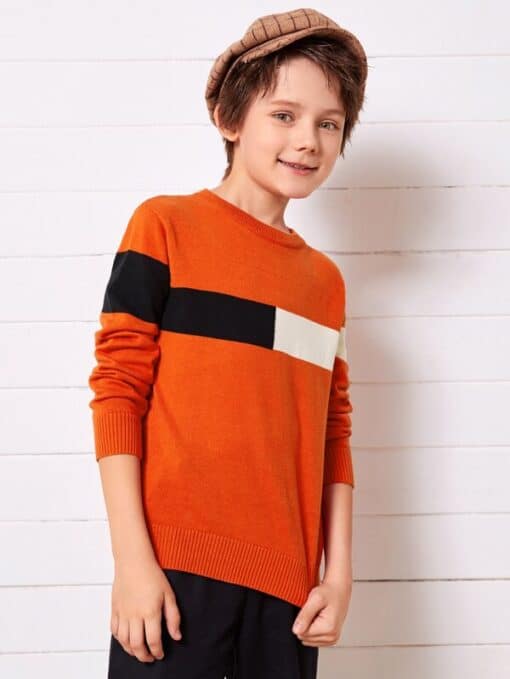 SHEIN Boys Contrast Panel Sweater