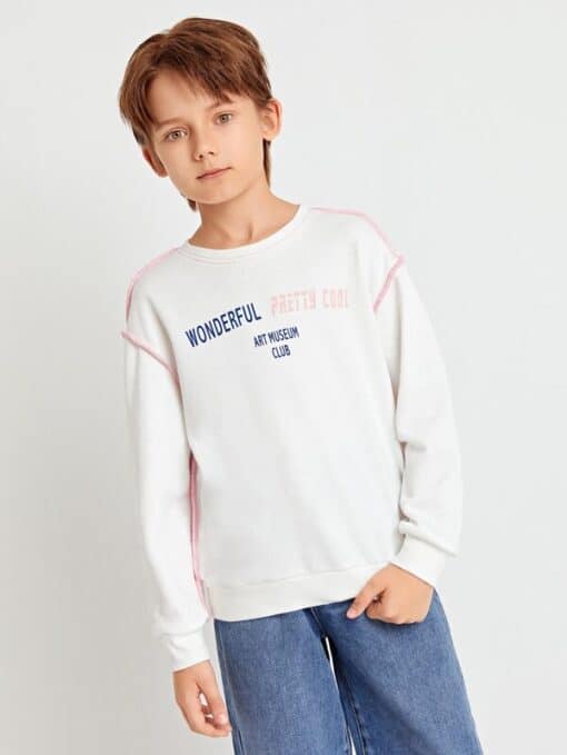 SHEIN Boys Contrast Stitch Slogan Graphic Pullover