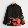SHEIN Boys Fire Print Zipper Half Placket Jacket