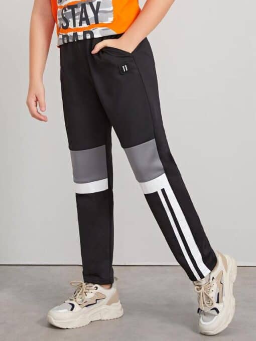 SHEIN Boys Number Patch Detail Colorblock Pants