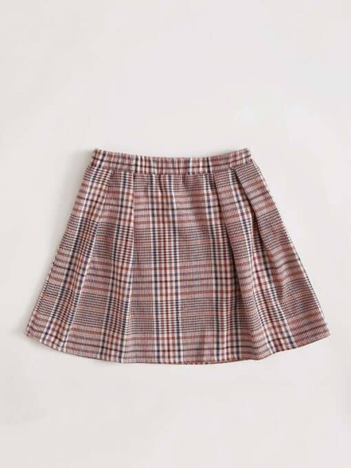 SHEIN Girls Buckle Pleated Detail Plaid Skirt - Image 2