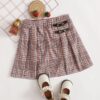 SHEIN Girls Buckle Pleated Detail Plaid Skirt