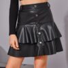 SHEIN Girls Button Front Layered Hem PU Skirt