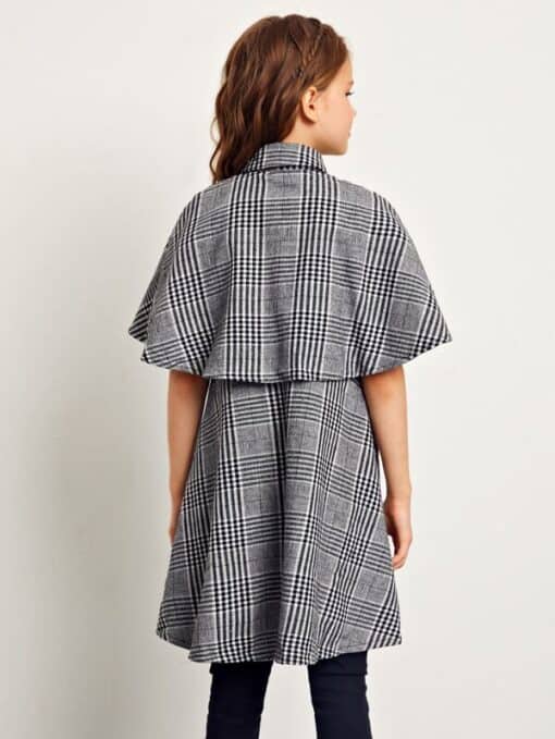 SHEIN Girls Cloak Sleeve Plaid Coat - Image 3