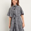 SHEIN Girls Cloak Sleeve Plaid Coat