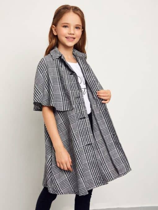SHEIN Girls Cloak Sleeve Plaid Coat - Image 4