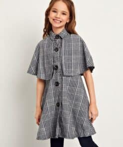 SHEIN Girls Cloak Sleeve Plaid Coat