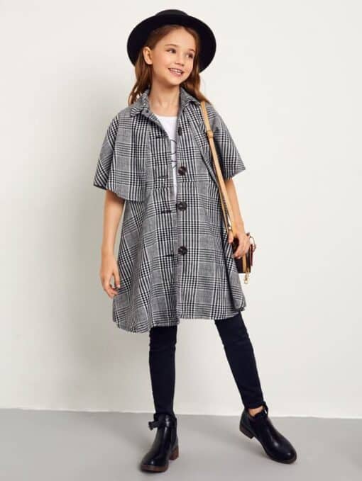 SHEIN Girls Cloak Sleeve Plaid Coat - Image 2