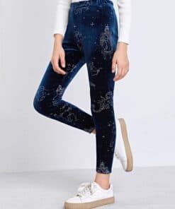 SHEIN Girls Elastic Waist Constellation Print Velvet Leggings