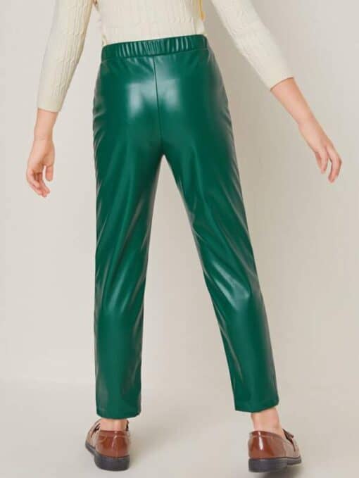 SHEIN Girls Elastic Waist PU Leather Pants - Image 2